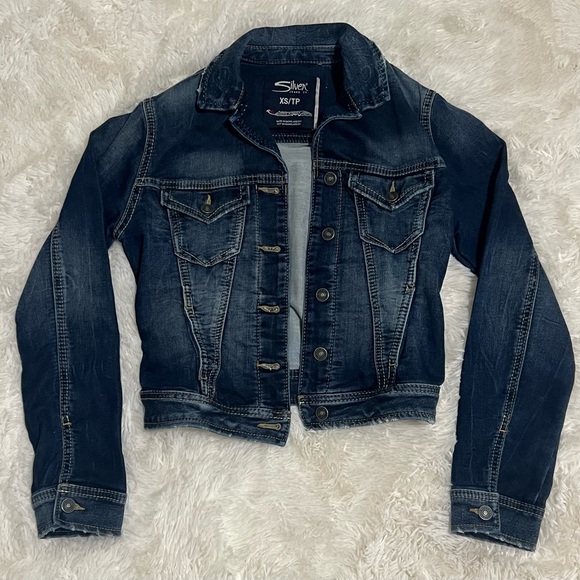 Silver Jeans Co. Women’s Denim Jean Jacket XS Dark Wash Fitted Stretch - Picture 1 of 13